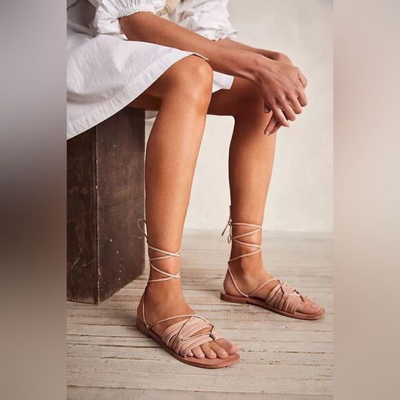 NEW Free People Cami Huarache Leather Wrap Natural Sandals - Picture 1 of 4